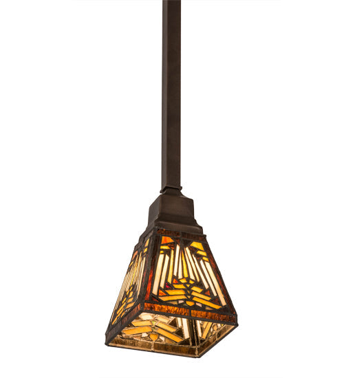 Meyda Lighting Nuevo 7" Mahogany Bronze Mission Mini Pendant Light With Brown & Beige Shade Glass