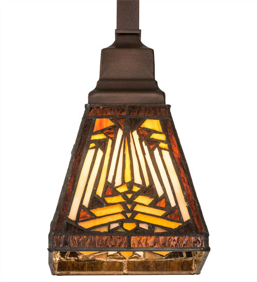 Meyda Lighting Nuevo 7" Mahogany Bronze Mission Mini Pendant Light With Brown & Beige Shade Glass