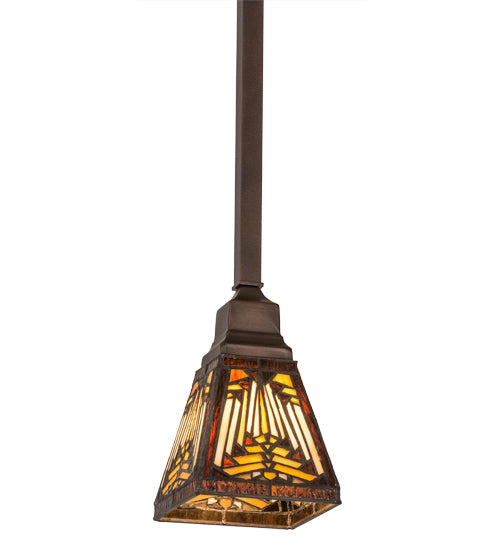 Meyda Lighting Nuevo 7" Mahogany Bronze Mission Mini Pendant Light With Brown & Beige Shade Glass