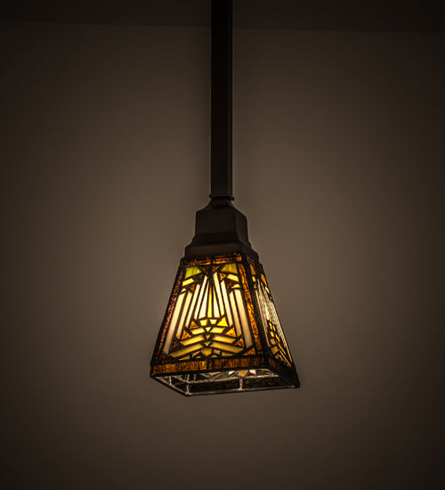 Meyda Lighting Nuevo 7" Mahogany Bronze Mission Mini Pendant Light With Multi-Colored Shade Glass