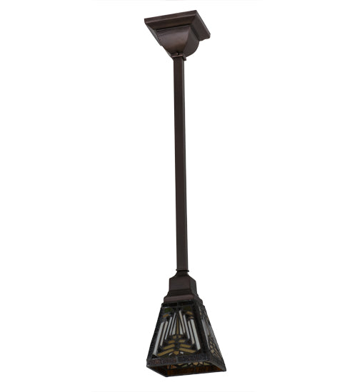 Meyda Lighting Nuevo 7" Mahogany Bronze Mission Mini Pendant Light With Multi-Colored Shade Glass