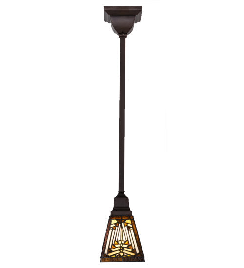 Meyda Lighting Nuevo 7" Mahogany Bronze Mission Mini Pendant Light With Multi-Colored Shade Glass