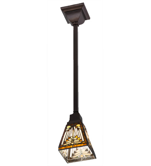 Meyda Lighting Nuevo 7" Mahogany Bronze Mission Mini Pendant Light With Multi-Colored Shade Glass