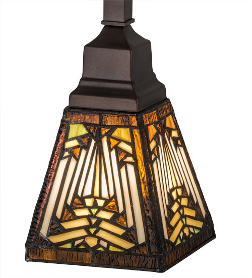 Meyda Lighting Nuevo 7" Mahogany Bronze Mission Mini Pendant Light With Multi-Colored Shade Glass