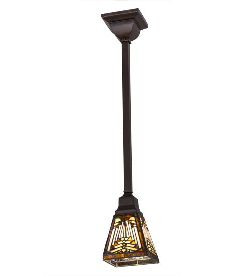 Meyda Lighting Nuevo 7" Mahogany Bronze Mission Mini Pendant Light With Multi-Colored Shade Glass