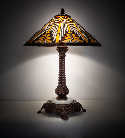 Meyda Lighting Nuevo II Cone 23" 1-Light Mahogany Bronze Table Lamp With Multi-Colored Shade Glass