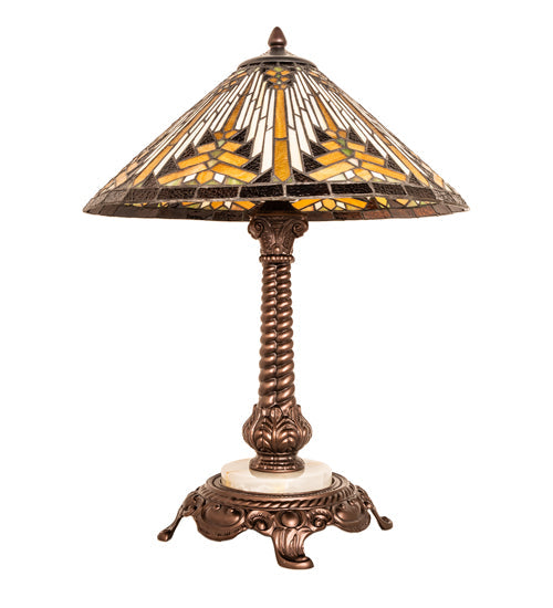 Meyda Lighting Nuevo II Cone 23" 1-Light Mahogany Bronze Table Lamp With Multi-Colored Shade Glass