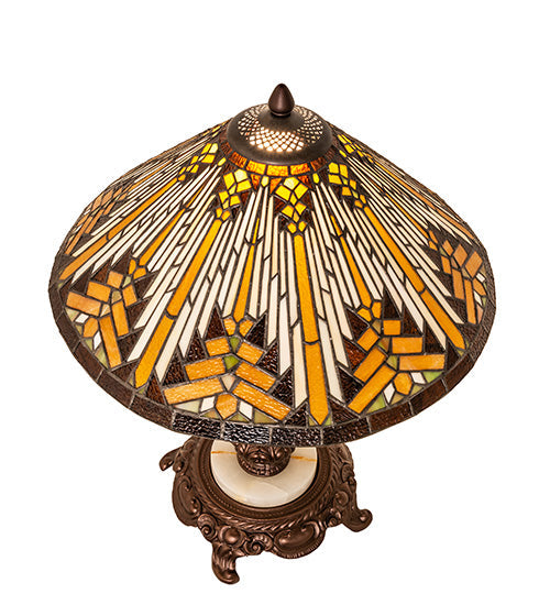 Meyda Lighting Nuevo II Cone 23" 1-Light Mahogany Bronze Table Lamp With Multi-Colored Shade Glass