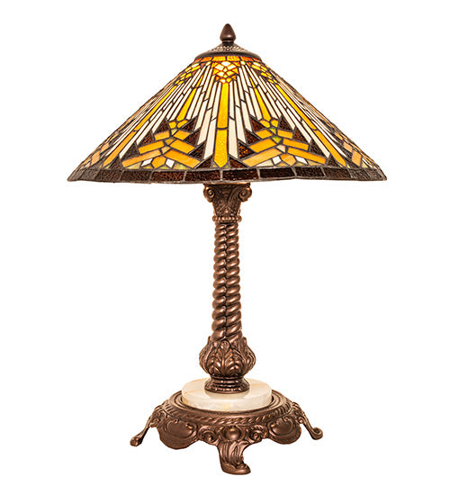 Meyda Lighting Nuevo II Cone 23" 1-Light Mahogany Bronze Table Lamp With Multi-Colored Shade Glass