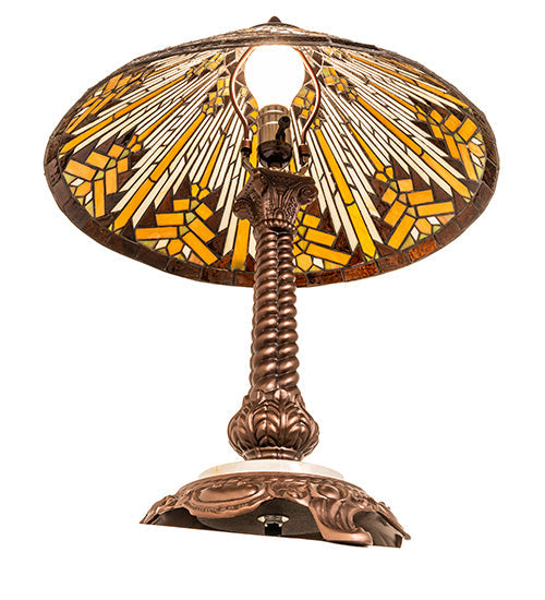 Meyda Lighting Nuevo II Cone 23" 1-Light Mahogany Bronze Table Lamp With Multi-Colored Shade Glass
