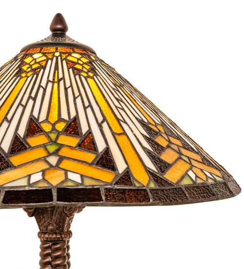 Meyda Lighting Nuevo II Cone 23" 1-Light Mahogany Bronze Table Lamp With Multi-Colored Shade Glass