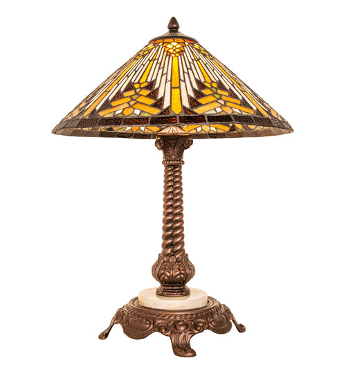 Meyda Lighting Nuevo II Cone 23" 1-Light Mahogany Bronze Table Lamp With Multi-Colored Shade Glass
