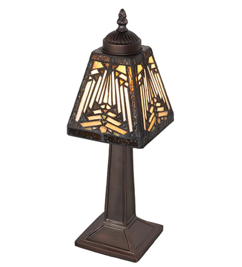 Meyda Lighting Nuevo Mission 10" Mahogany Bronze Mini Table Lamp With Multi-Colored Stained Shade Glass