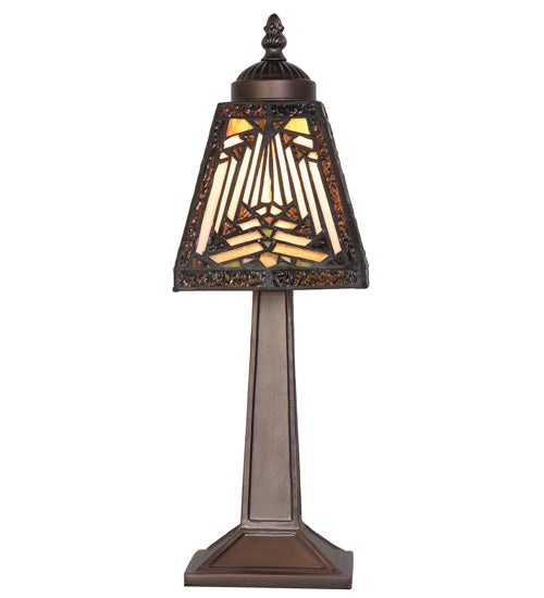 Meyda Lighting Nuevo Mission 10" Mahogany Bronze Mini Table Lamp With Multi-Colored Stained Shade Glass