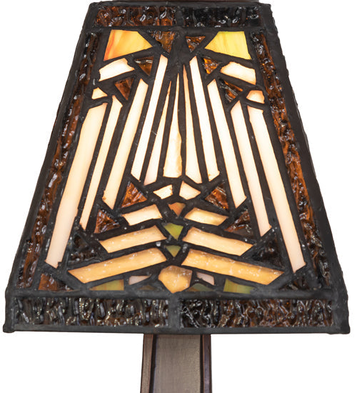 Meyda Lighting Nuevo Mission 10" Mahogany Bronze Mini Table Lamp With Multi-Colored Stained Shade Glass