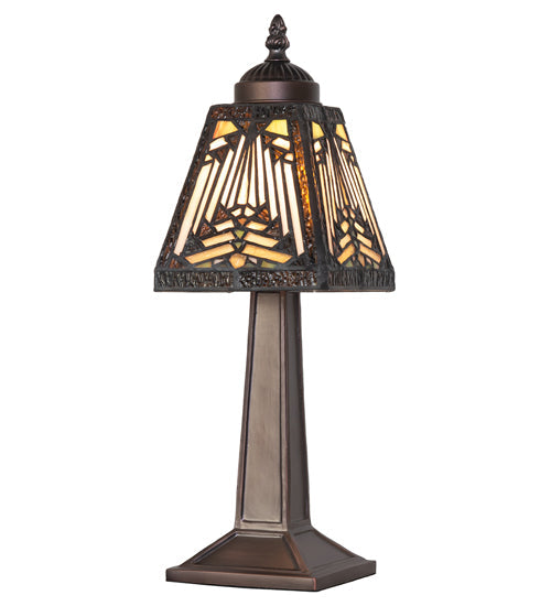 Meyda Lighting Nuevo Mission 10" Mahogany Bronze Mini Table Lamp With Multi-Colored Stained Shade Glass