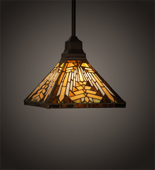 Meyda Lighting Nuevo Mission 14" Mahogany Bronze Pendant Light With Multi-Colored Shade Glass