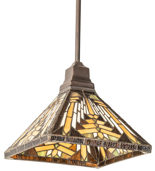 Meyda Lighting Nuevo Mission 14" Mahogany Bronze Pendant Light With Multi-Colored Shade Glass