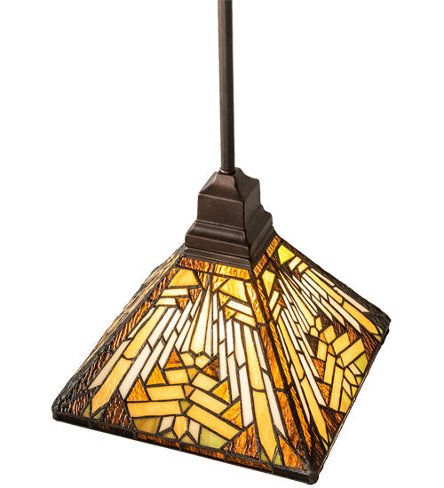 Meyda Lighting Nuevo Mission 14" Mahogany Bronze Pendant Light With Multi-Colored Shade Glass