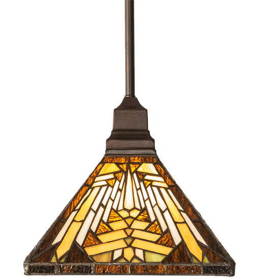 Meyda Lighting Nuevo Mission 14" Mahogany Bronze Pendant Light With Multi-Colored Shade Glass