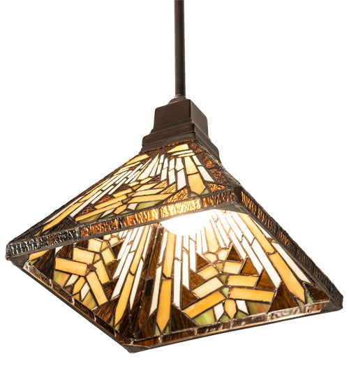 Meyda Lighting Nuevo Mission 14" Mahogany Bronze Pendant Light With Multi-Colored Shade Glass