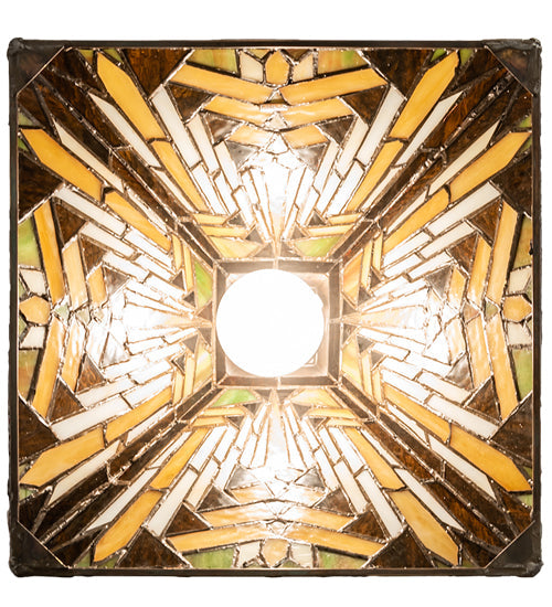 Meyda Lighting Nuevo Mission 14" Mahogany Bronze Pendant Light With Multi-Colored Shade Glass