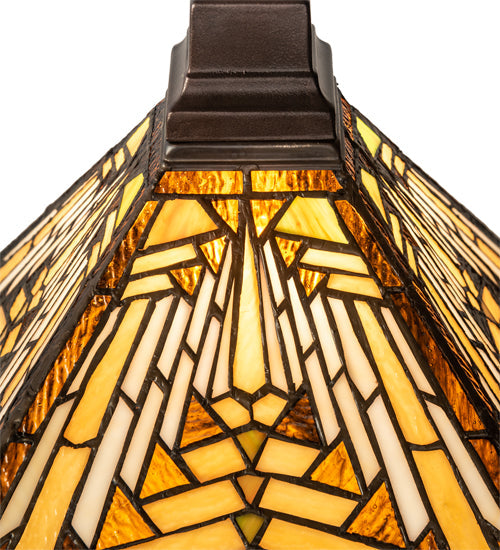 Meyda Lighting Nuevo Mission 14" Mahogany Bronze Pendant Light With Multi-Colored Shade Glass