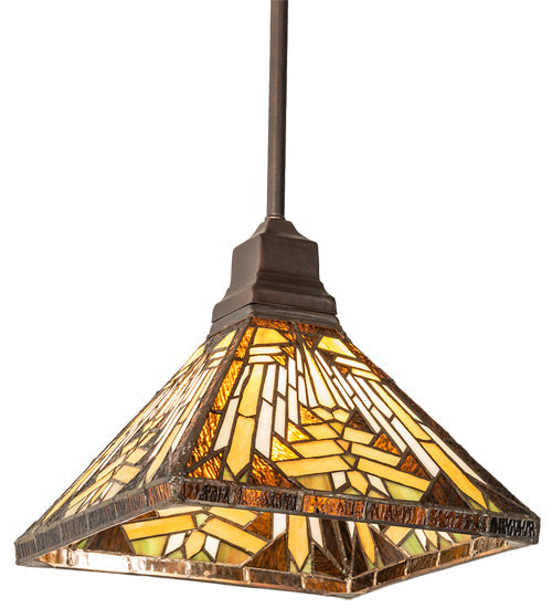 Meyda Lighting Nuevo Mission 14" Mahogany Bronze Pendant Light With Multi-Colored Shade Glass