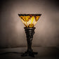 Meyda Lighting Nuevo Mission 15" Mahogany Bronze Mini Table Lamp With Brown & Beige Stained Shade Glass