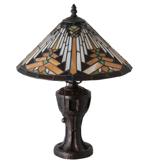 Meyda Lighting Nuevo Mission 17" Mahogany Bronze Table Lamp With Multi-Colored Shade Glass