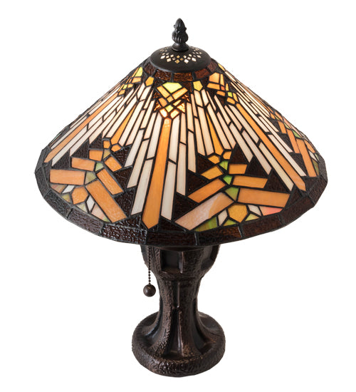 Meyda Lighting Nuevo Mission 17" Mahogany Bronze Table Lamp With Multi-Colored Shade Glass