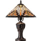 Meyda Lighting Nuevo Mission 17" Mahogany Bronze Table Lamp With Multi-Colored Shade Glass