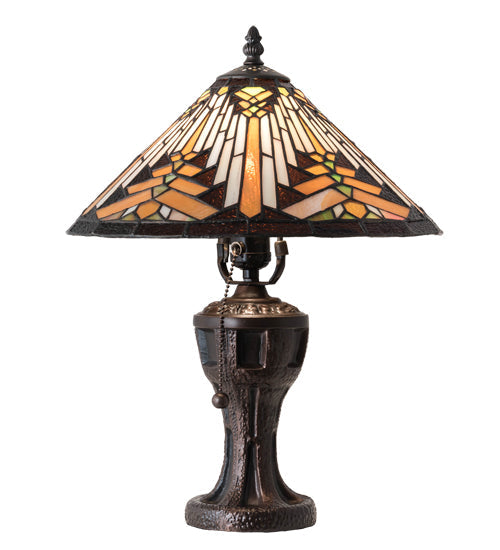 Meyda Lighting Nuevo Mission 17" Mahogany Bronze Table Lamp With Multi-Colored Shade Glass