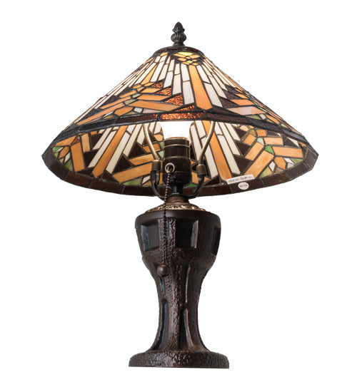 Meyda Lighting Nuevo Mission 17" Mahogany Bronze Table Lamp With Multi-Colored Shade Glass