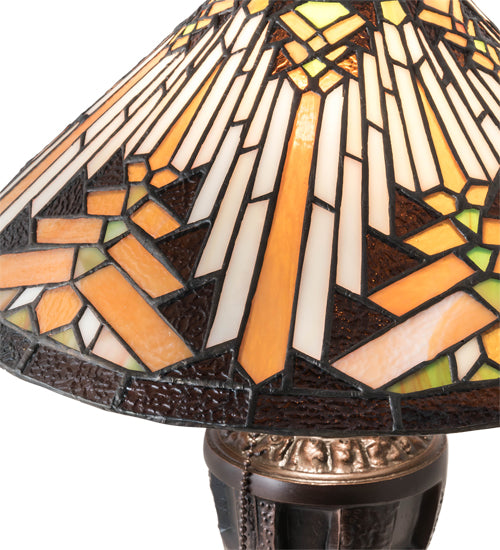 Meyda Lighting Nuevo Mission 17" Mahogany Bronze Table Lamp With Multi-Colored Shade Glass