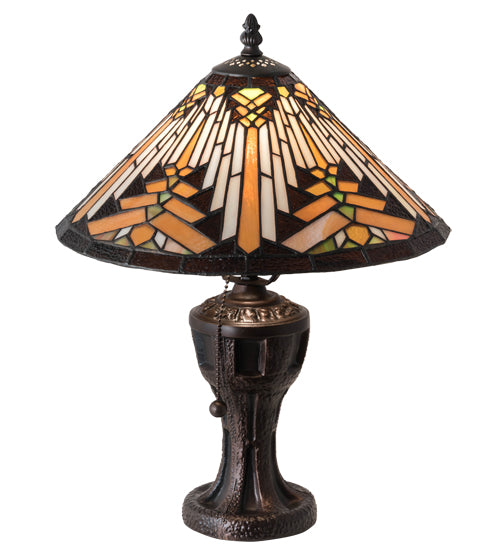 Meyda Lighting Nuevo Mission 17" Mahogany Bronze Table Lamp With Multi-Colored Shade Glass