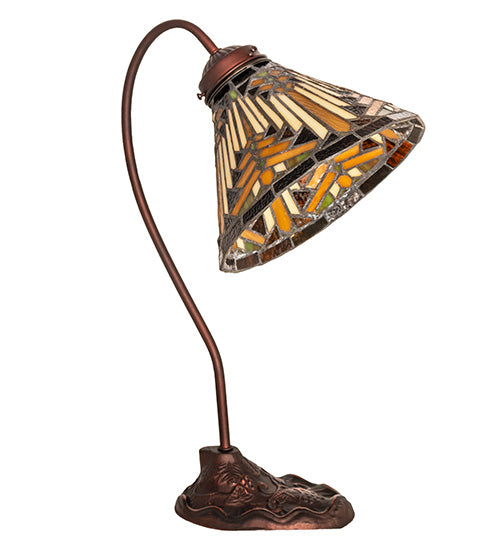 Meyda Lighting Nuevo Mission 18" Mahogany Bronze Desk Table Lamp With Brown & Beige Stained Shade Glass