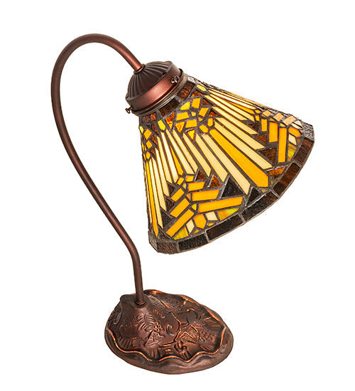 Meyda Lighting Nuevo Mission 18" Mahogany Bronze Desk Table Lamp With Brown & Beige Stained Shade Glass
