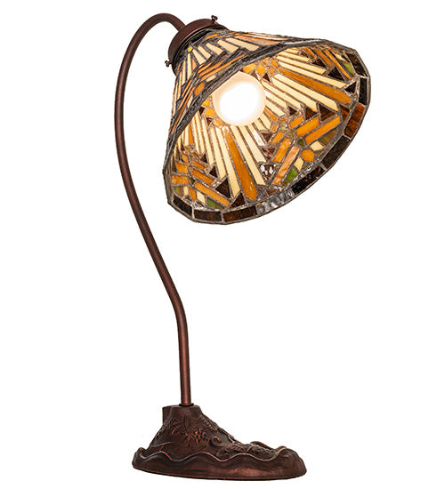 Meyda Lighting Nuevo Mission 18" Mahogany Bronze Desk Table Lamp With Brown & Beige Stained Shade Glass