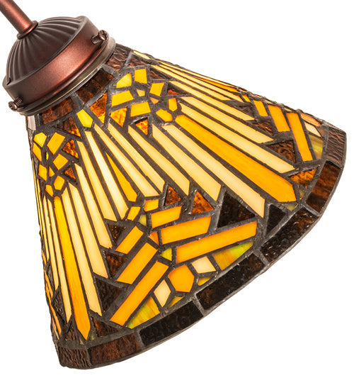 Meyda Lighting Nuevo Mission 18" Mahogany Bronze Desk Table Lamp With Brown & Beige Stained Shade Glass