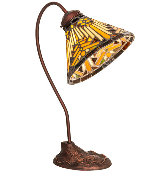 Meyda Lighting Nuevo Mission 18" Mahogany Bronze Desk Table Lamp With Brown & Beige Stained Shade Glass