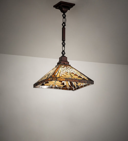 Meyda Lighting Nuevo Mission 20" Mahogany Bronze Pendant Light With Beige Flemish & Honey Amber Granite Shade