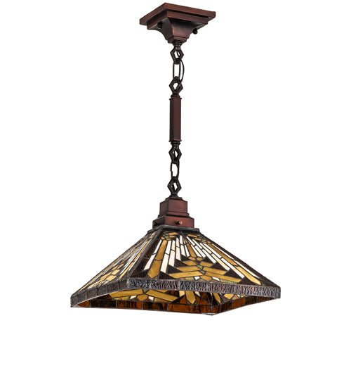 Meyda Lighting Nuevo Mission 20" Mahogany Bronze Pendant Light With Beige Flemish & Honey Amber Granite Shade