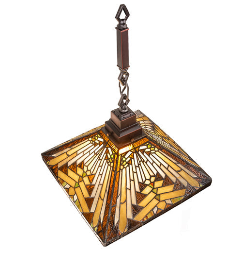 Meyda Lighting Nuevo Mission 20" Mahogany Bronze Pendant Light With Beige Flemish & Honey Amber Granite Shade