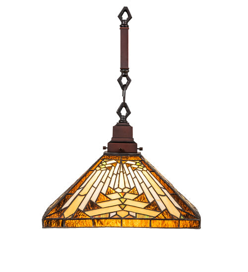 Meyda Lighting Nuevo Mission 20" Mahogany Bronze Pendant Light With Beige Flemish & Honey Amber Granite Shade