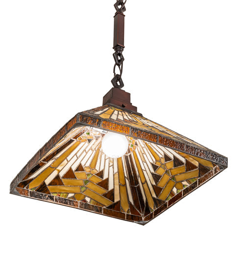Meyda Lighting Nuevo Mission 20" Mahogany Bronze Pendant Light With Beige Flemish & Honey Amber Granite Shade