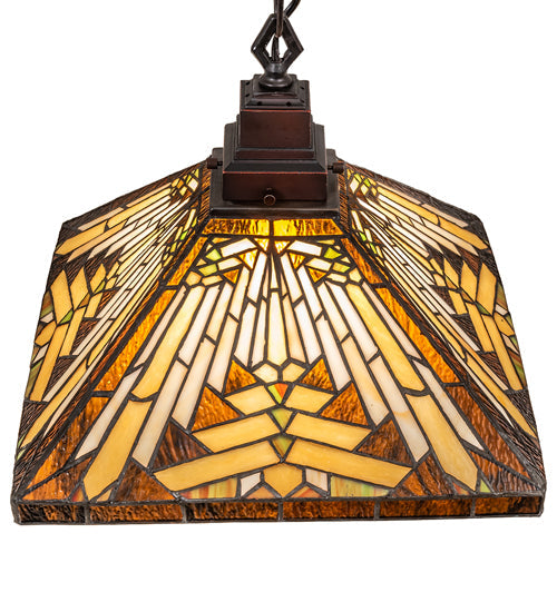 Meyda Lighting Nuevo Mission 20" Mahogany Bronze Pendant Light With Beige Flemish & Honey Amber Granite Shade
