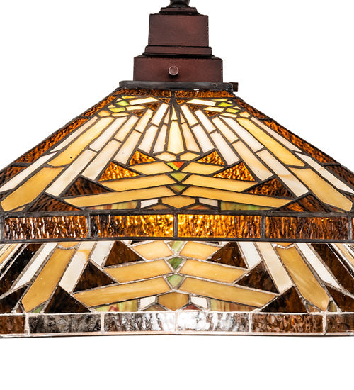 Meyda Lighting Nuevo Mission 20" Mahogany Bronze Pendant Light With Beige Flemish & Honey Amber Granite Shade