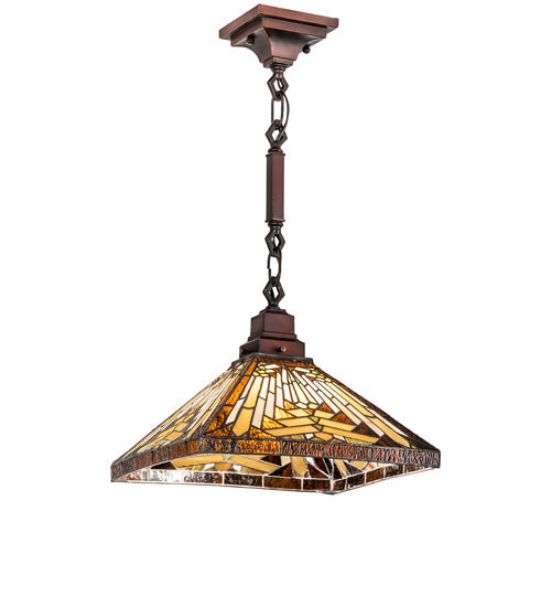 Meyda Lighting Nuevo Mission 20" Mahogany Bronze Pendant Light With Beige Flemish & Honey Amber Granite Shade