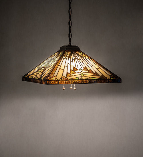 Meyda Lighting Nuevo Mission 24" 3-Light Mahogany Bronze Pendant Light With Multi-Colored Shade Glass